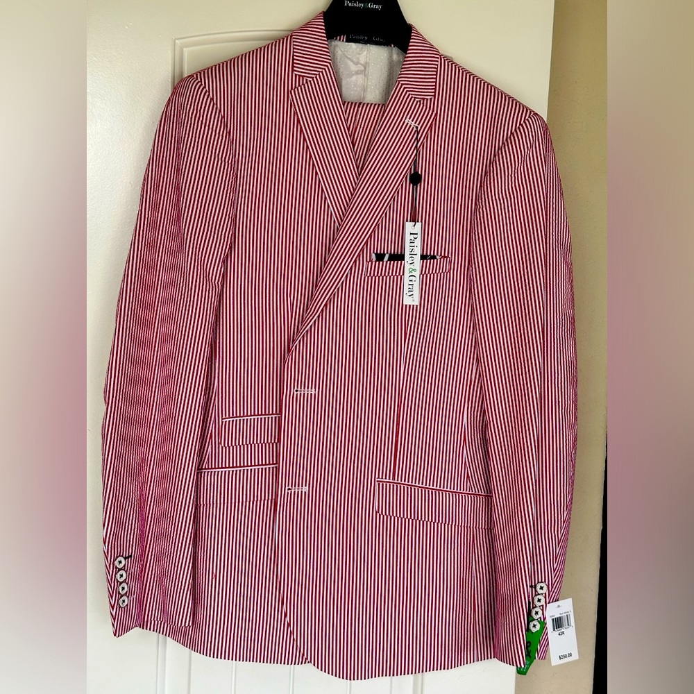 Paisley and Gray red/white slim fit suit/pants